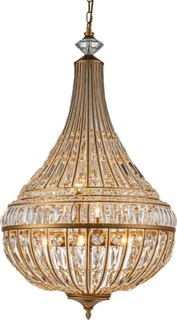 Candelabru din metal, auriu, în stil Empire, cu cristale din sticlă și 8 becuri, 105 x 58 cm, „Colosseo”