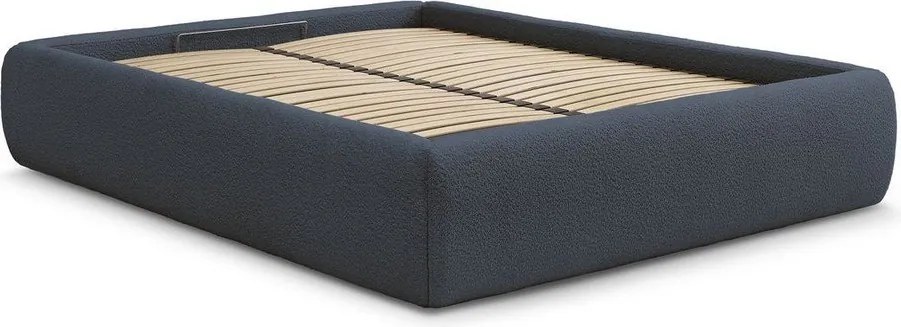 Pat matrimonial albastru închis tapițat cu spațiu de depozitare/fără tăblie cu somieră 180x200 cm Inera – Bobochic Paris