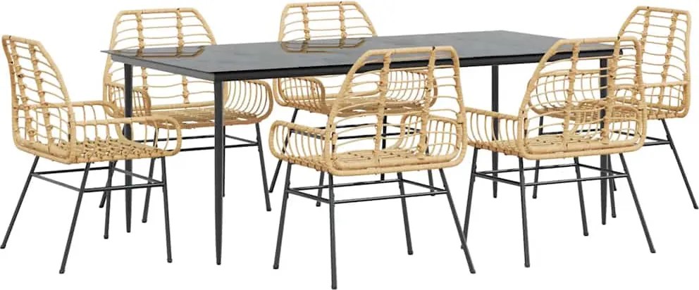 vidaXL Set de sufragerie de grădină 7 piese sticlă maro din poli ratan