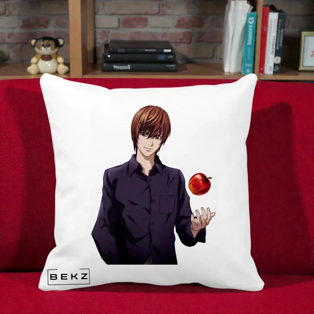 Perna Personalizata Death Note Light Yagami cu Mar, 40x40 cm, Alba Mata, Husa Detasabila, Perna Inclusa, BEKZ®