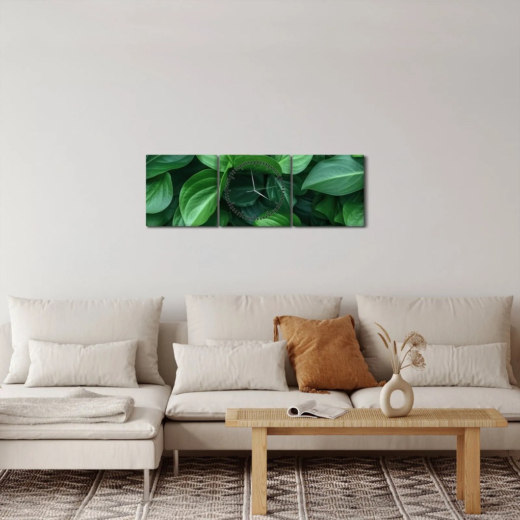 Tablou - Frunze verzi (cu ceas) (90x30 cm)