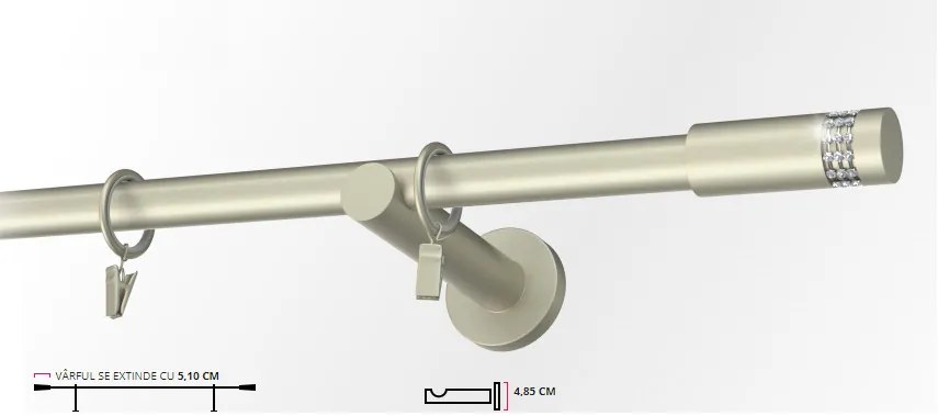 Galerie simpla PICIOR UNIVERSAL - XANTOS-simpla /19 - CROM MAT (Alege marime: 280 cm)