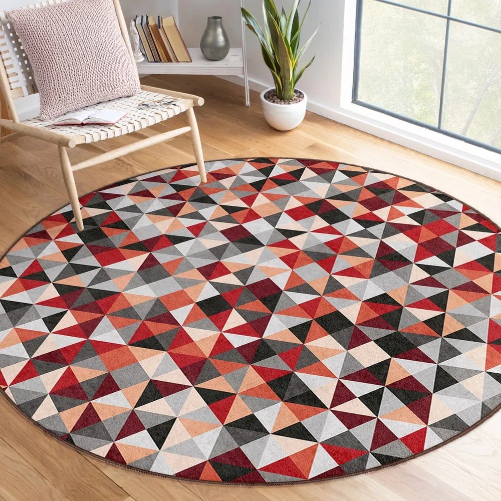 Covor roșu/gri lavabil rotund ø 120 cm Ignite – Mila Home