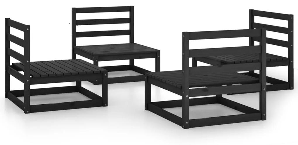 3075263 vidaXL Set mobilier de grădină, 4 piese, negru, lemn masiv de pin