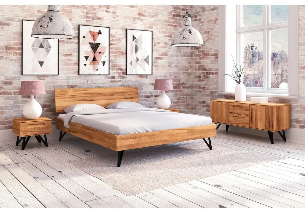 Pat dublu din lemn de stejar 140x200 cm Golo 2 - The Beds