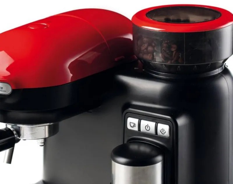 Espressor manual Ariete ESPRESSO MODERNA 1318/00, 1080W, 15 bar, 0.8 L, Rasnita de cafea incorporata, Spumare lapte, Rosu