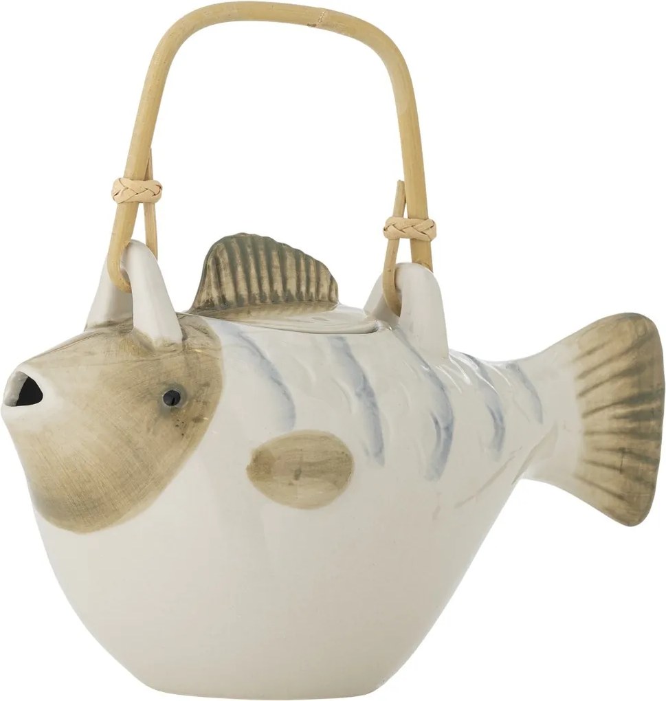 Ceainic din ceramică, în formă de pește, pictat manual, cu infuzor și mâner natur, „Wrenna", 24 x 13 x 13,5 cm