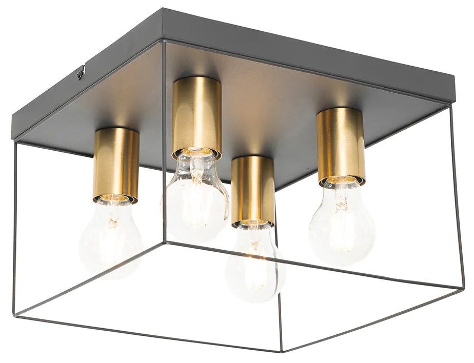 Plafoniera minimalistă neagră cu auriu cu 4 lumini pătrate - Kodi
