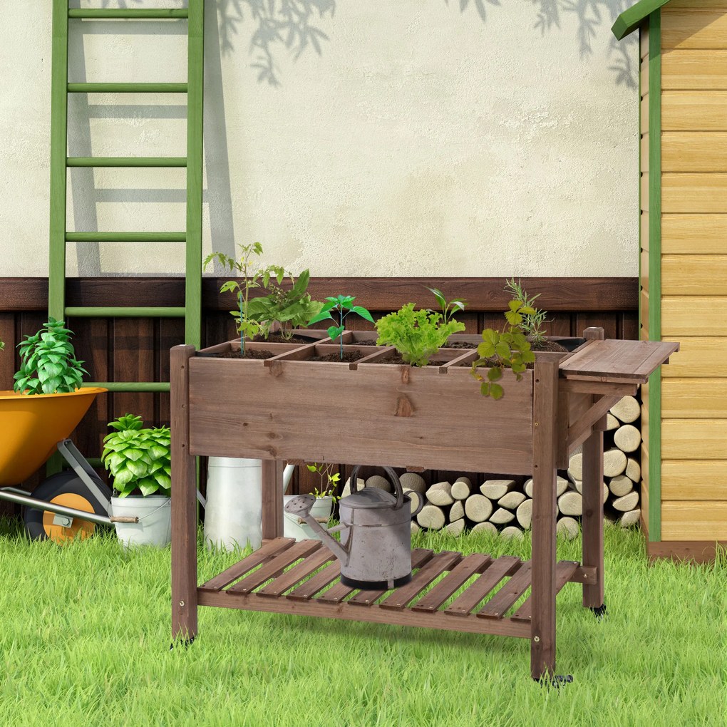 Outsunny Raised Garden Bed Planter Box w/ 8 Grow Grids, Storage Shelf &amp; Lockable Wheels | Aosom Romania