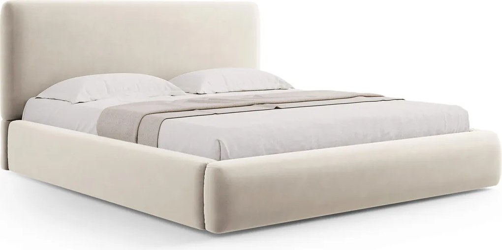 Pat tapitat cu tablie si lada depozitare, Colonel, Cosmopolitan Design, 160x200 cm, catifea, bej deschis