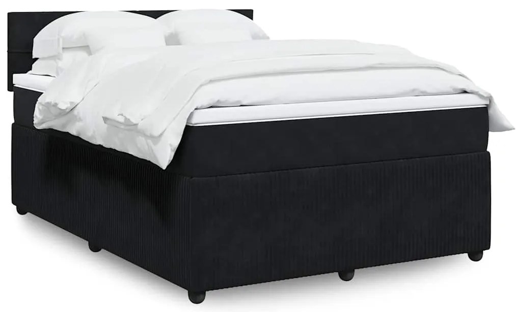 vidaXL Pat box spring cu saltea, negru, 160x200 cm, catifea