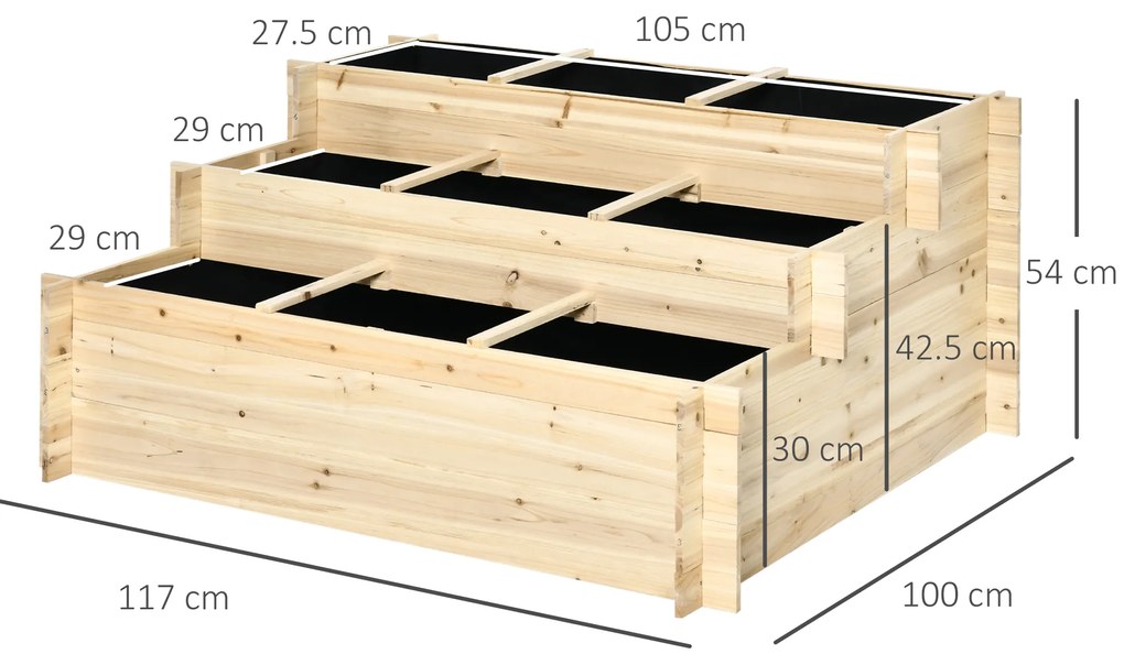 Outsunny Pat de Grădină Înălțat cu 9 Grile de Cultivare și 3 Niveluri, Țesătură Netesută pentru Legume și Flori, Interior și Exterior | Aosom Romania