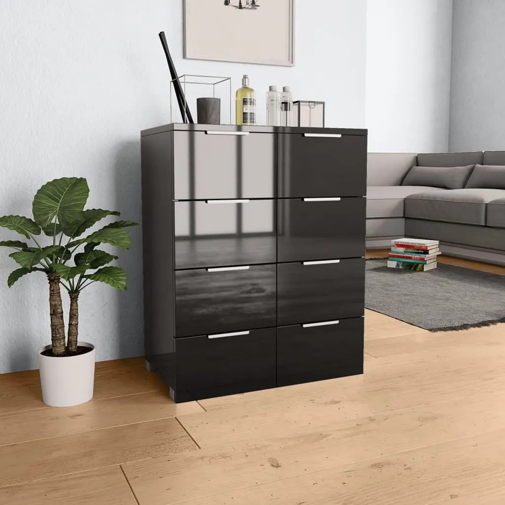 283713 vidaXL Servantă, negru extralucios, 60x35x80 cm, lemn prelucrat