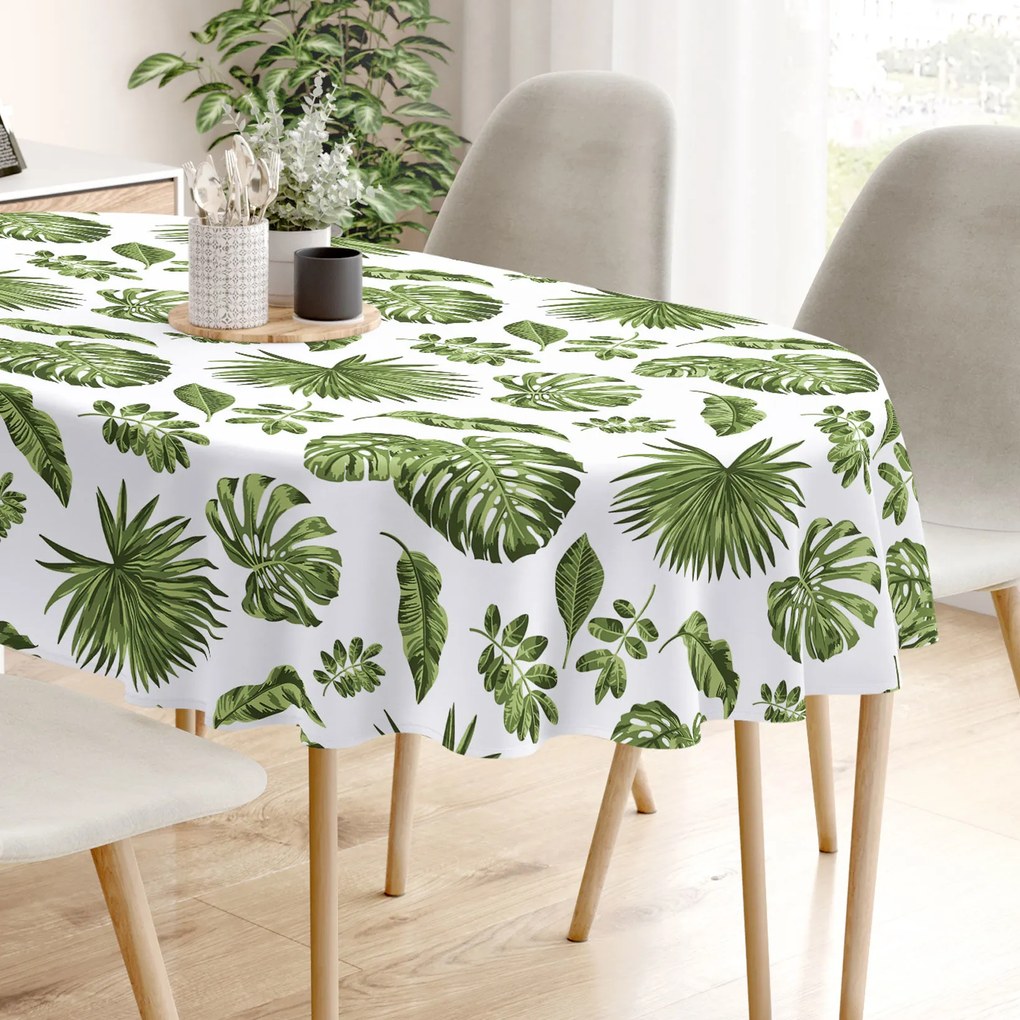 Goldea față de masă 100% bumbac - frunze de monstera - ovală 120 x 160 cm