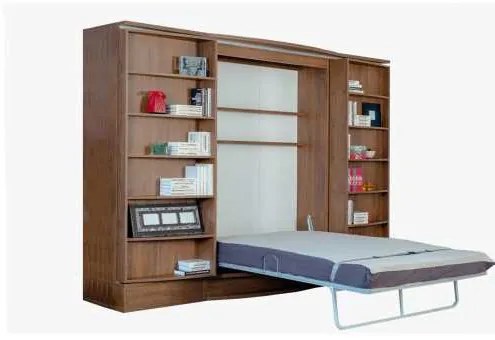 Pat rabatabil Dublu cu biblioteca si dulapuri - Sliding Suit (Suit Bed) 140X200 - Alb Mat