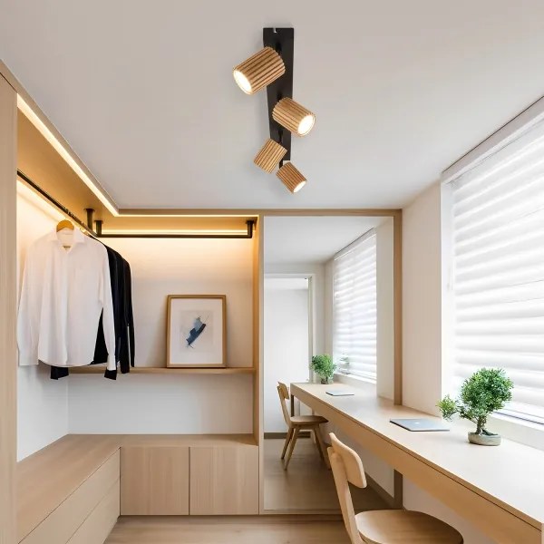 Brilagi - Spot MODERN WOOD 4xGU10/8W/230V lemn de cauciuc/negru