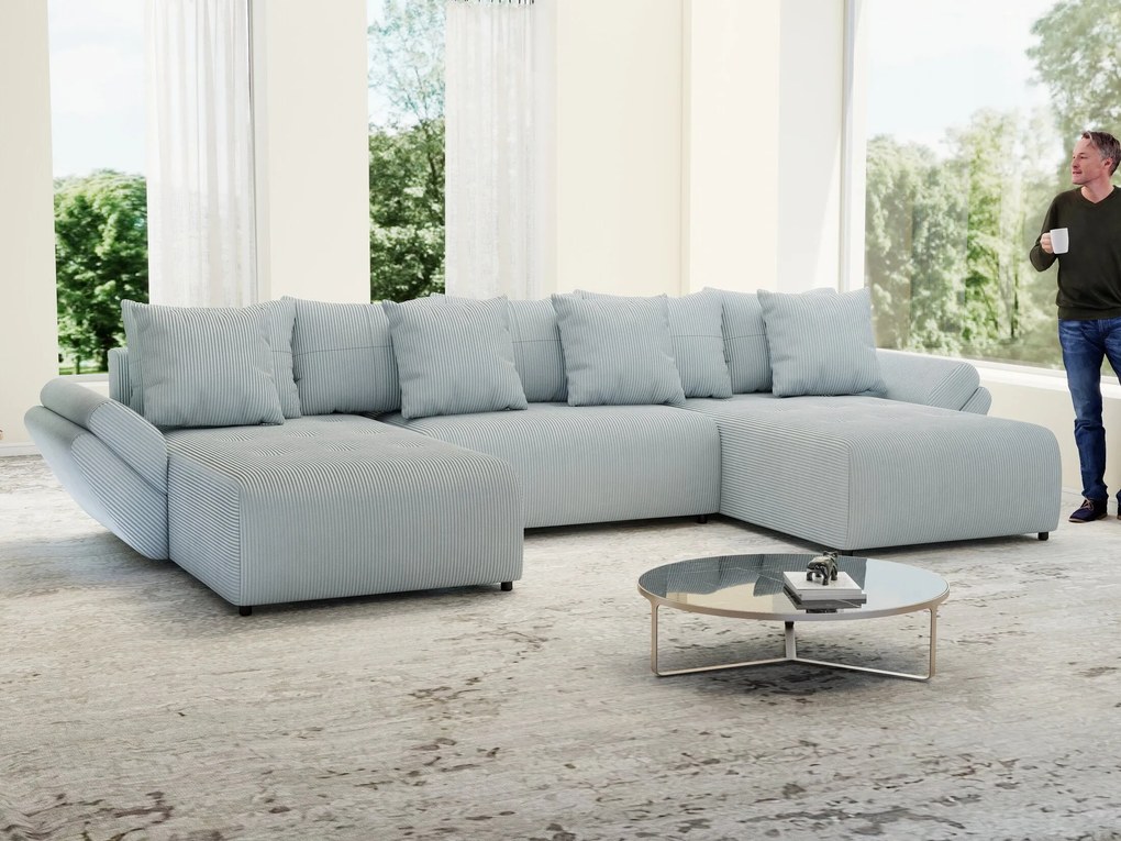 Colțar extensibil dumonde cu ladă de depozitare si sezut confortabil din spuma high-density, Berlin U Zoom GREY 380x180 cm