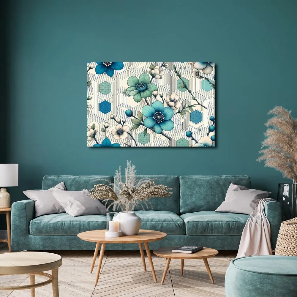 Tablou flori elegante pe fundal geometric