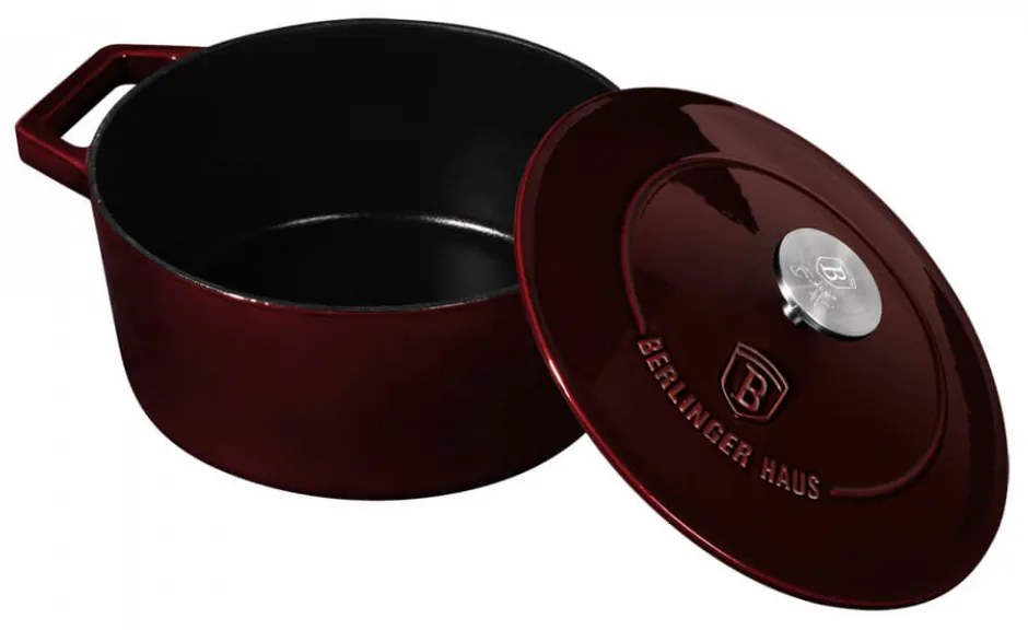 Cratita cu capac 24 cm din fonta emailata Burgundy Metallic Line Berlinger Haus BH 6497