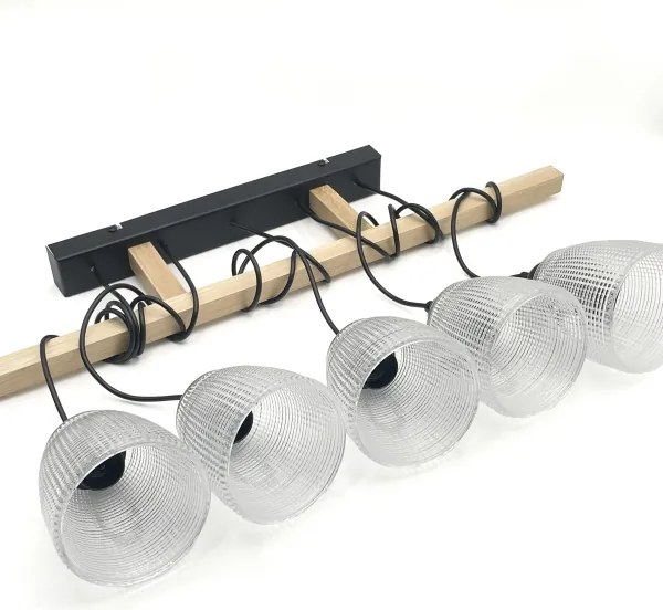Lustră suspendată pe cablu LEANDRA, 5x E27, 15W, 230V, stejar/negru