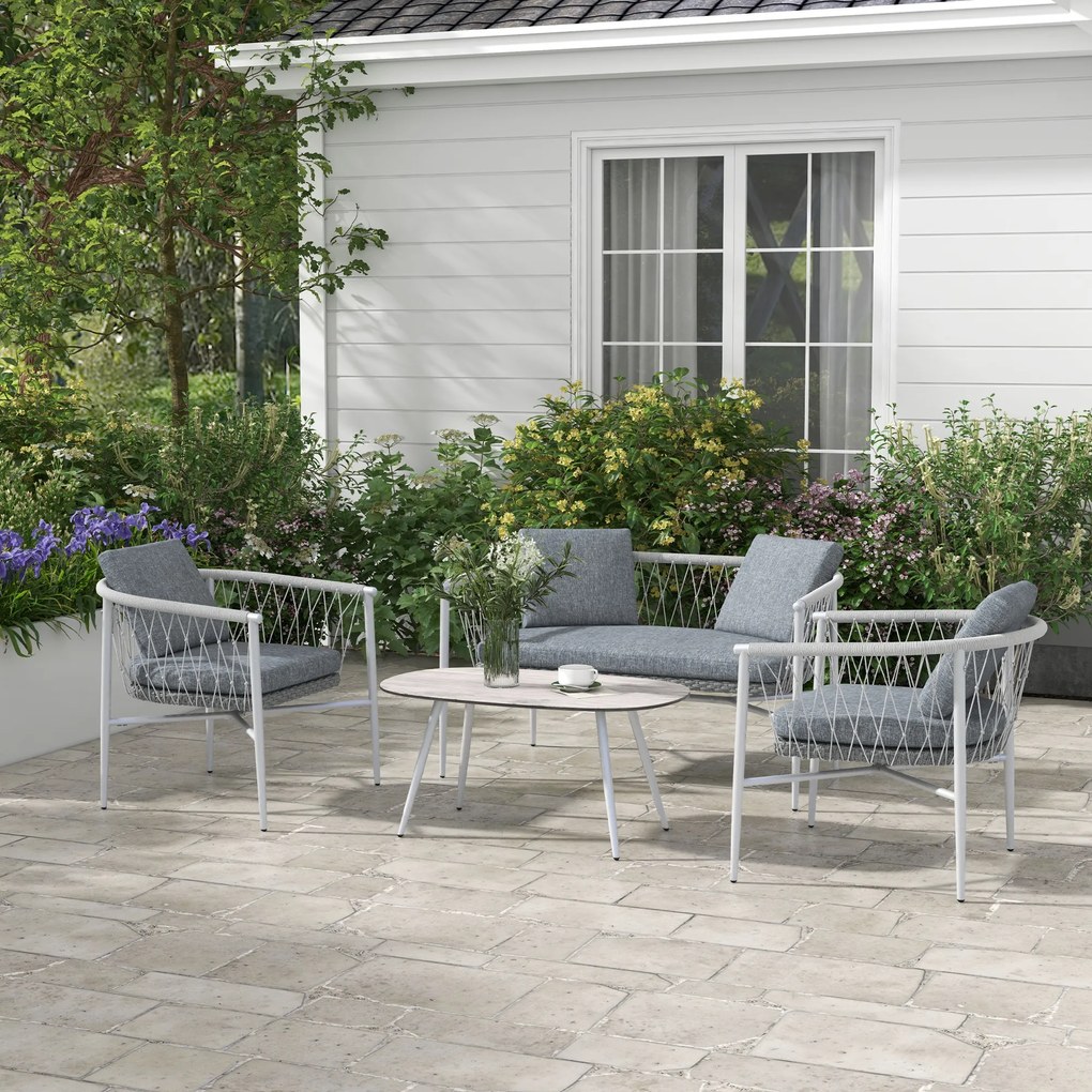 Outsunny Mobilier de grădină, 4 piese, Funcție de leagăn, Perne pentru șezut, Rattan PE, Cadru metalic, Gri | Aosom Romania