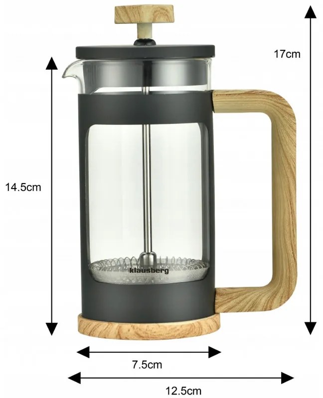 Presă de cafea franceză Klausberg KB 7679, 350 ml, sticlă, negru/maro
