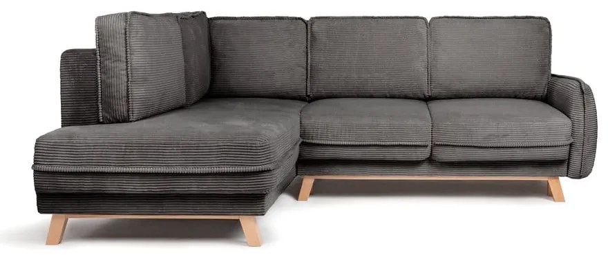 Colțar gri extensibil cu tapițerie din catifea reiată (cu colț pe partea stângă ) Tori – Bonami Selection