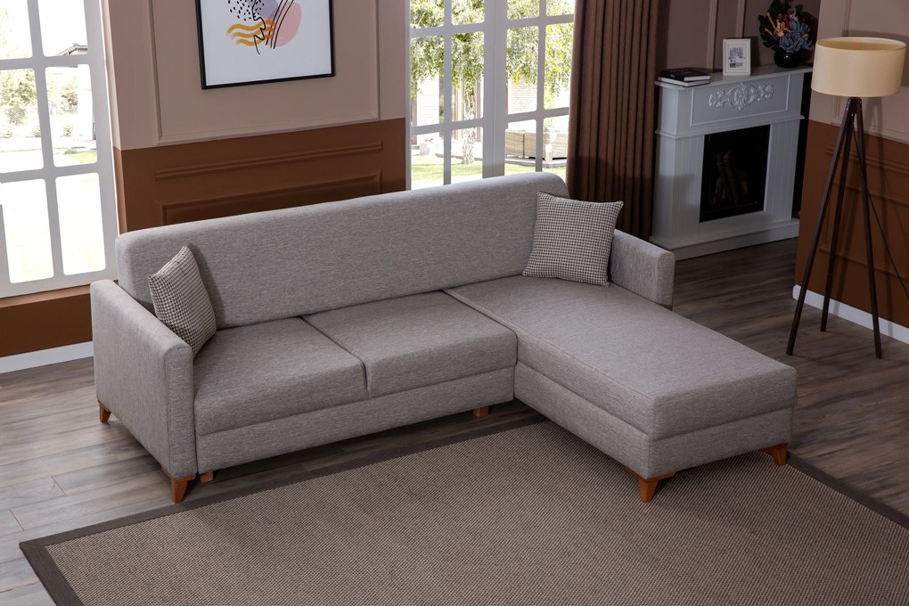 Coltar gri sunrise cu picioare din lemn (230/180/85cm)