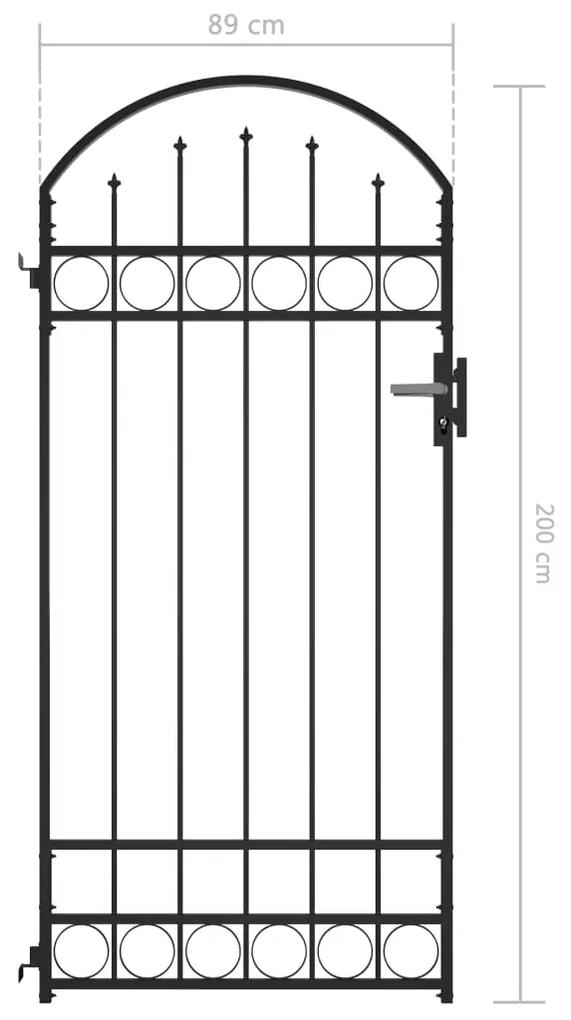 Poarta de gard cu arcada, negru, 89 x 200 cm, otel
