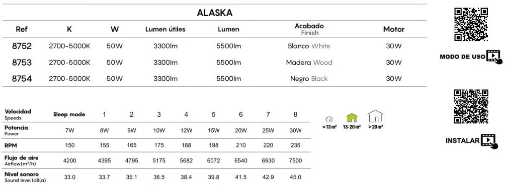 Lustra LED CCT cu ventilator si telecomanda ALASKA aspect lemn MA-8753