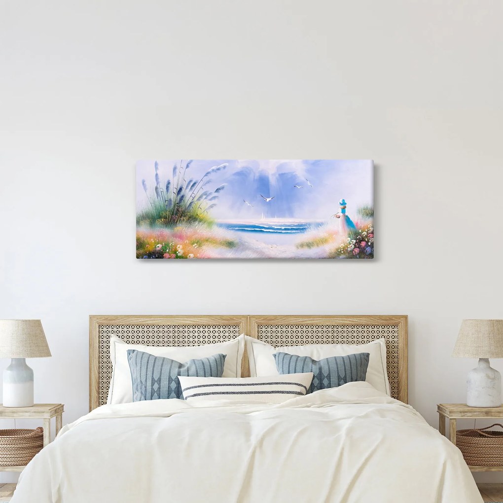 Tablou - Plaja romantică, pictură în ulei (120x50 cm)