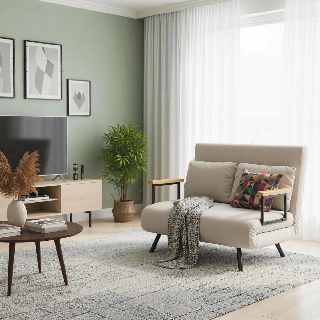 HOMCOM Canapea Pat de 2 Locuri cu Spătar Reglabil pe 5 Nivele și 2 Perne din Material Capitonat, 102x73x81 cm, Negru | Aosom Romania