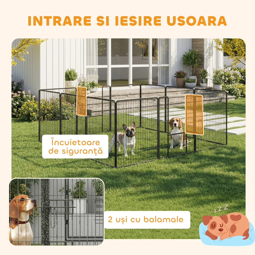 PawHut Gard pentru Câini, Incintă Modulară pentru Câini din 8 Secții pentru Interior și Exterior, 80x100 cm, Negru | Aosom Romania