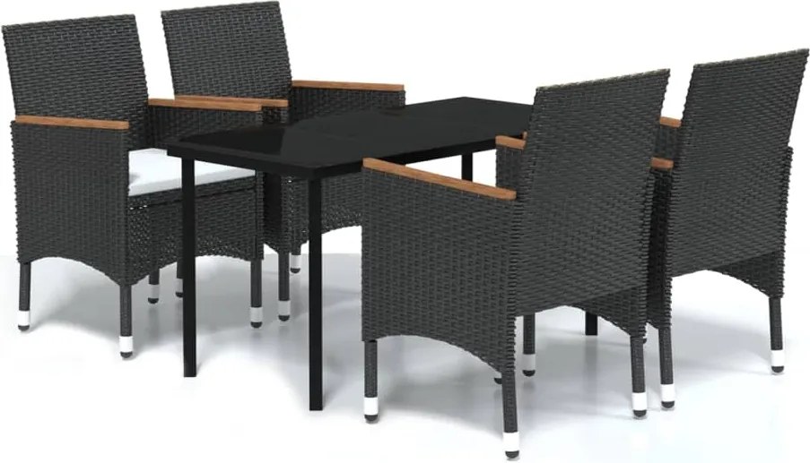 vidaXL Set masă pentru grădină, 5 piese, cu perne, negru