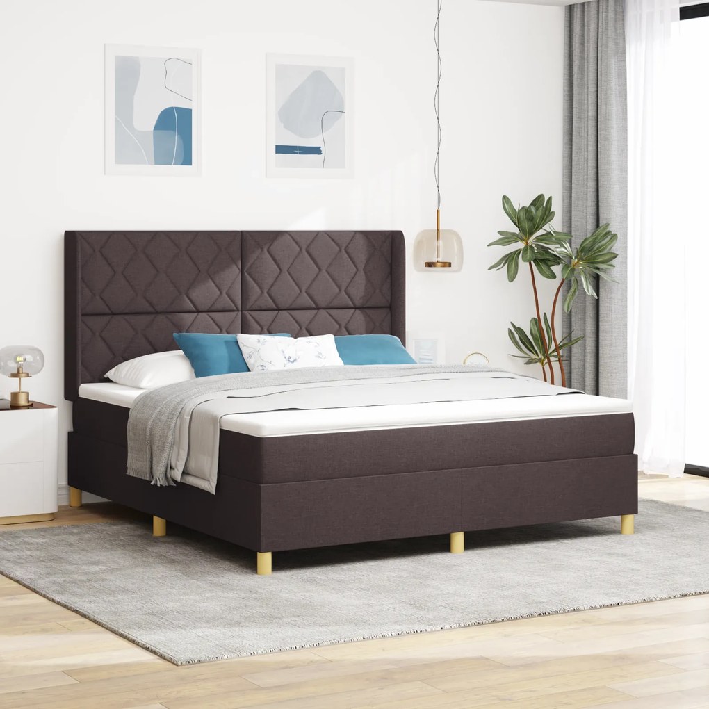 vidaXL Pat box spring cu saltea &amp; LED, maro închis, 180x200 cm, textil