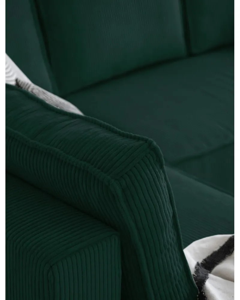 Colțar verde închis extensibil cu tapițerie din catifea reiată (cu colț pe partea stângă /în formă de "U") Brave Dave – Miuform