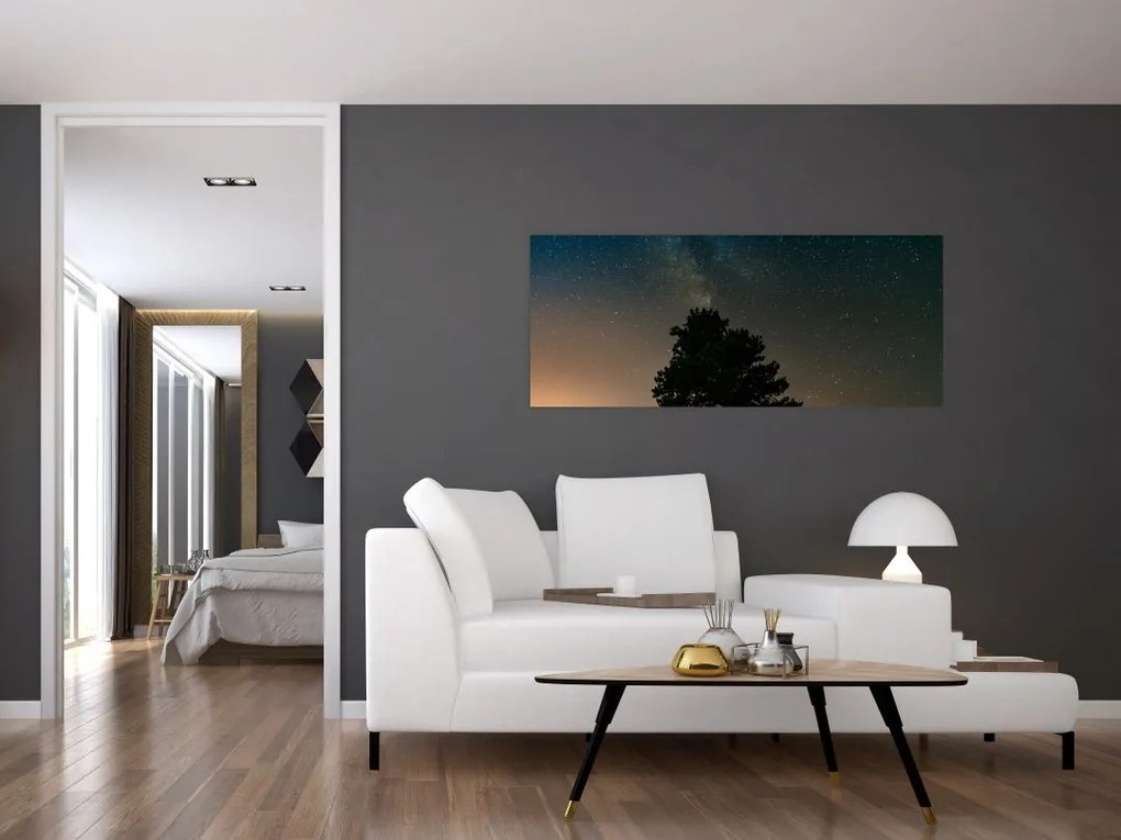 Tablou cu cerul nocturn și copaci (120x50 cm)