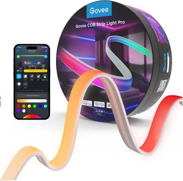 Bandă LED RGBICW dimabilă Govee COB 3780 diode 3m Wi-Fi Matter