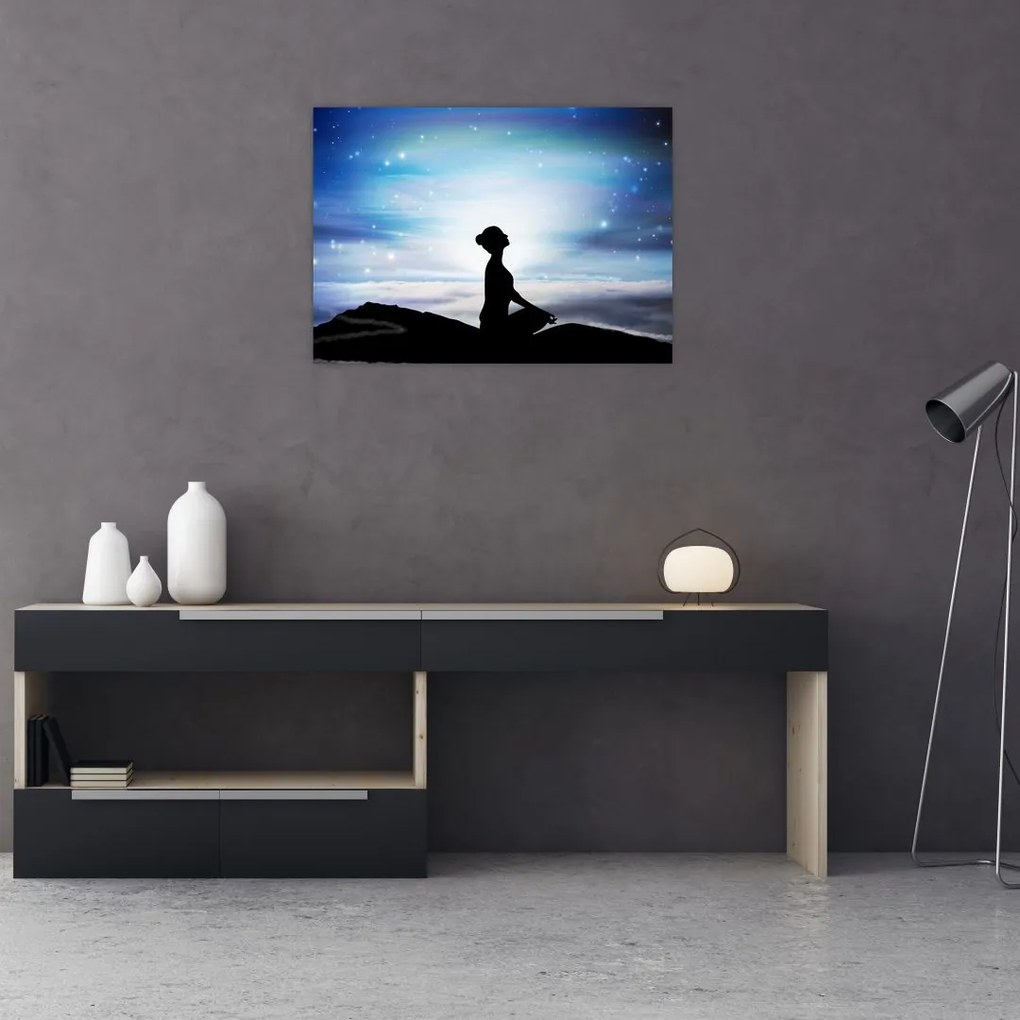 Tablou pe sticlă - Femaia meditând (70x50 cm)