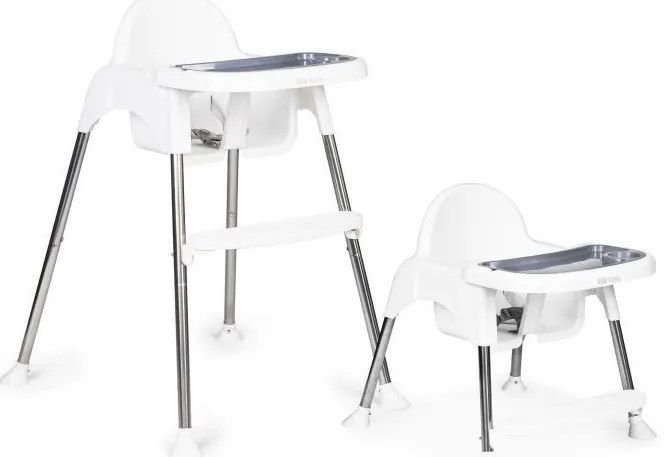 Scaun de hrănire 2 în 1 cu tavă și centuri alb