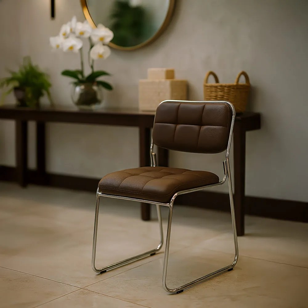 Scaun de așteptare maro HRC 608 din piele ecologică și aspect modern