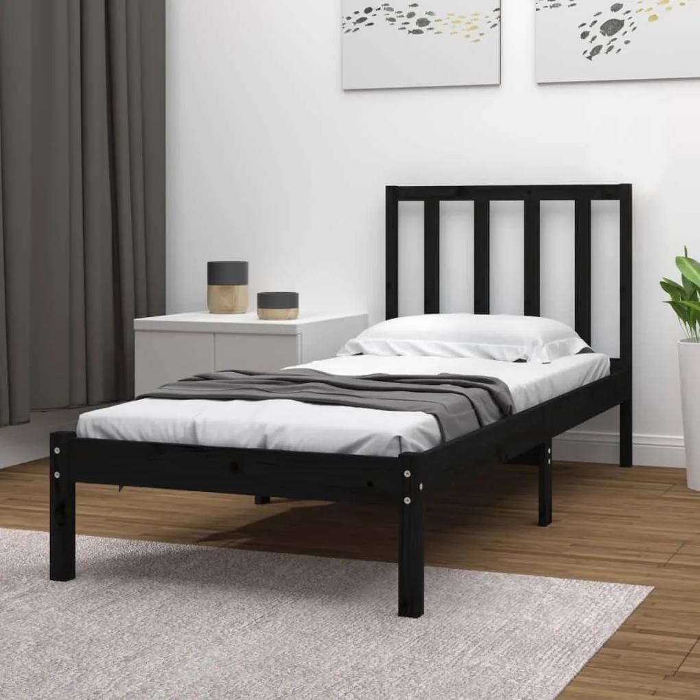 3105100 vidaXL Cadru de pat mic single, negru, 75x190 cm, lemn masiv de pin