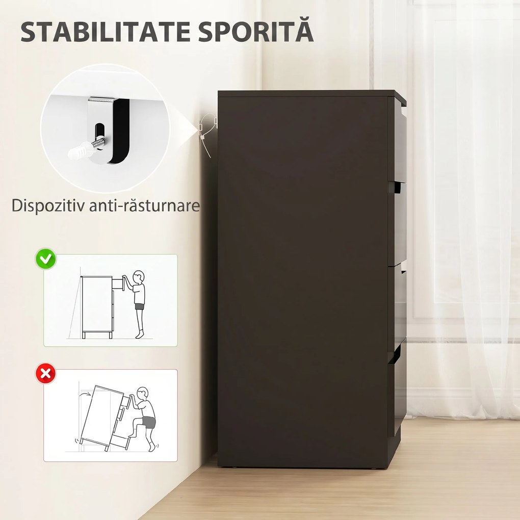 HOMCOM Comodă 4 Sertare, Modernă și Minimalistă, din PAL,60x40x85cm, Negru Lucios | Aosom Romania