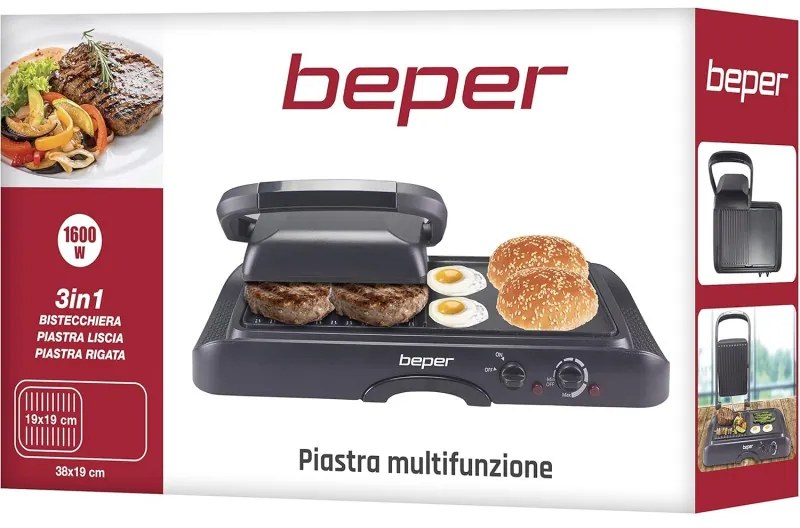 Resigilat: Gratar electric multifunctional Beper P101TOS501, 3in1, 1600W, Acoperire antiaderenta, Negru