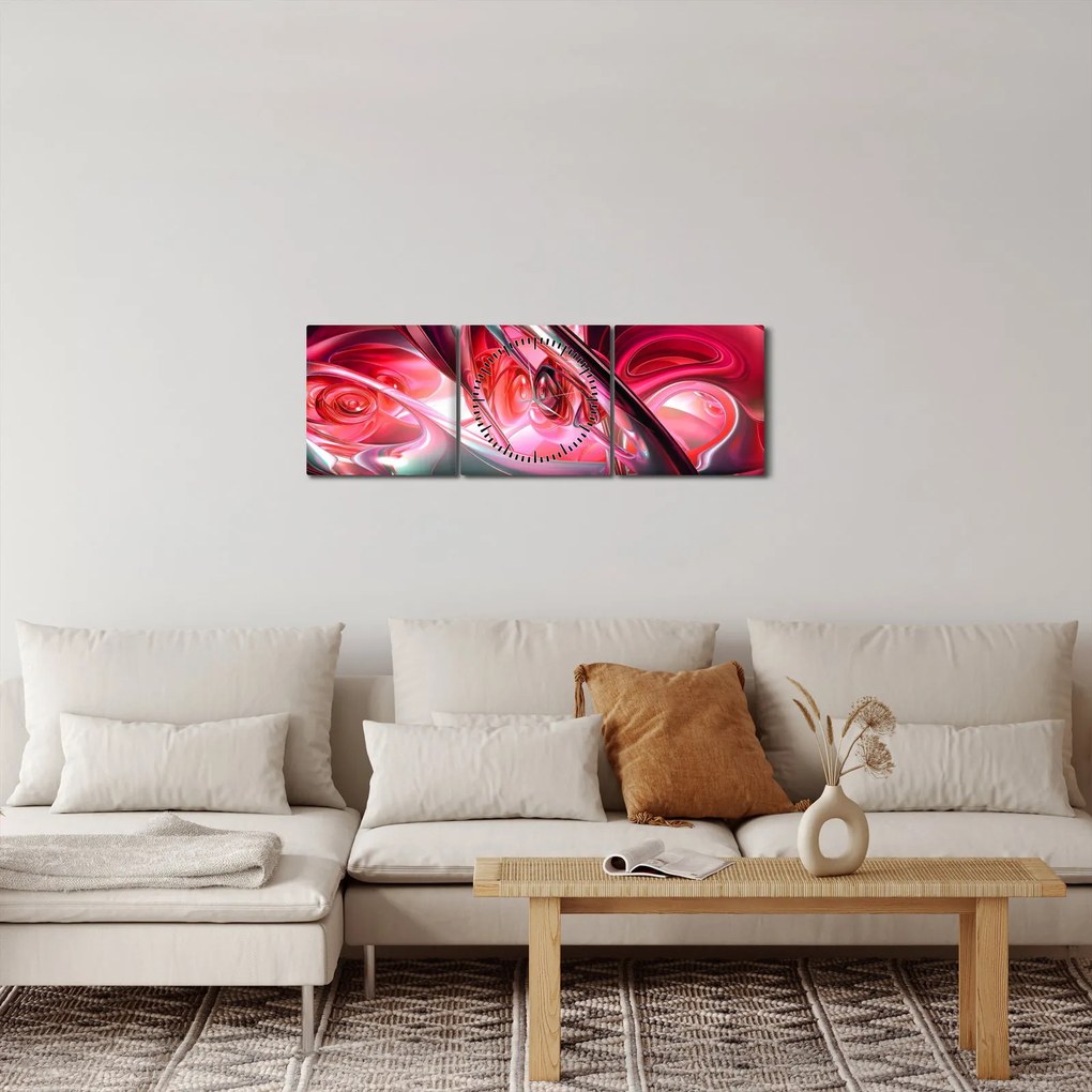 Tabloul fractalilor în roșu (cu ceas) (90x30 cm)