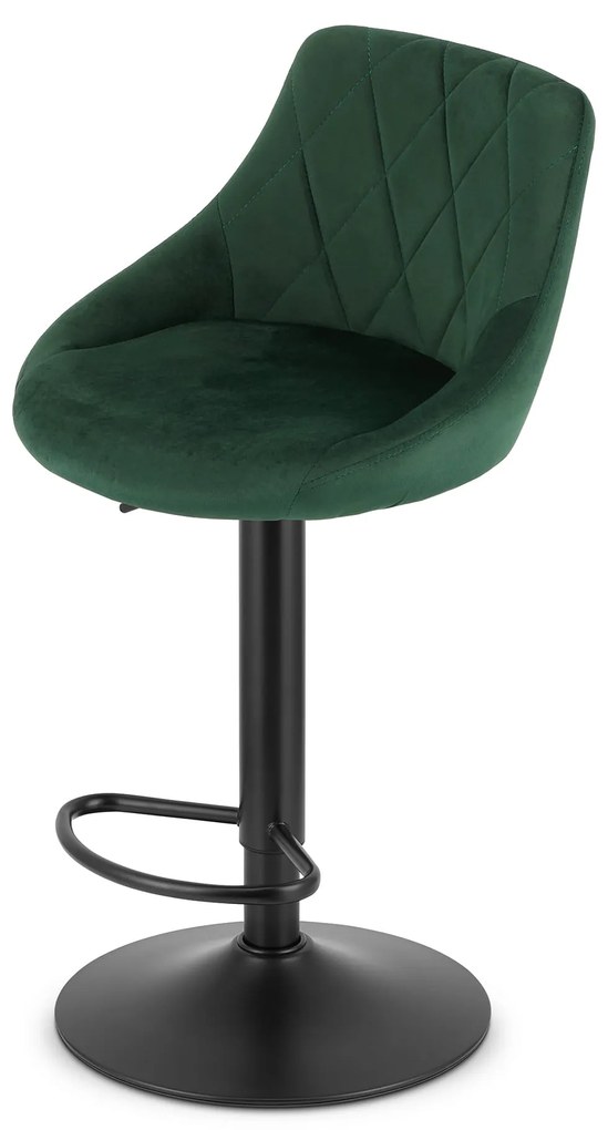 Scaun de bar verde KAST VELVET cu picior negru