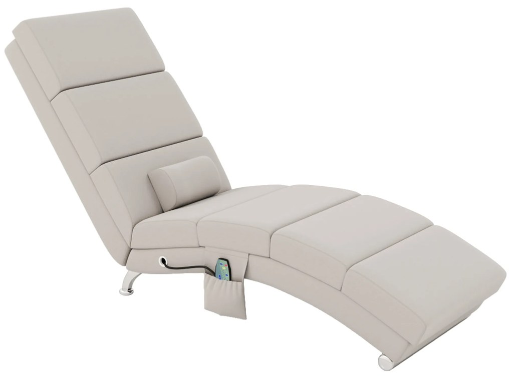 HOMCOM Fotoliu relax salon fotoliu de masaj și încălzire șezlong cu telecomandă și pernă, efect de lin, crem | Aosom Romania