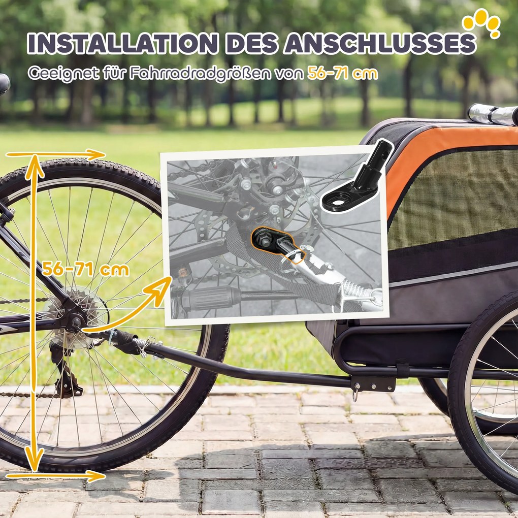 PawHut Remorcă pentru câini pliabilă pentru bicicletă cu reflectoare de siguranță pentru câini mici și medii până la 20 kg Portocaliu | Aosom Romania