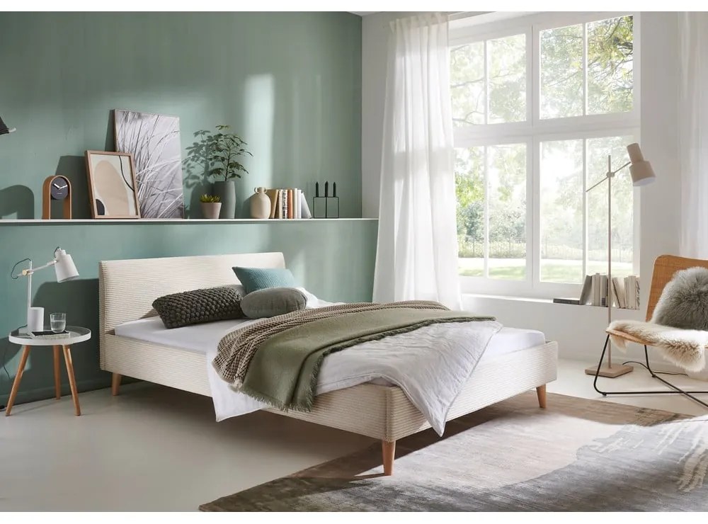 Pat matrimonial bej tapițat fără somieră 140x200 cm Wicki – Meise Möbel