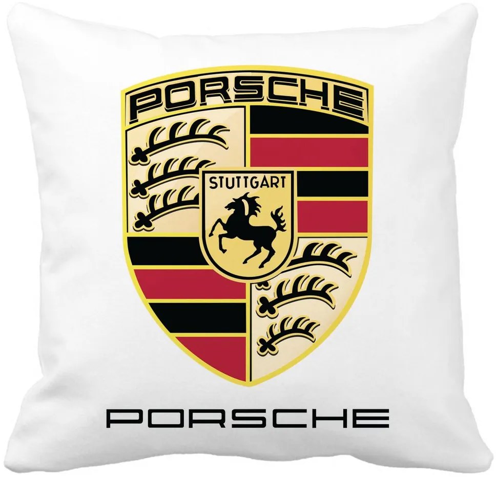 Perna Decorativa Patrata Porsche, 40x40 cm, Alba, Mata, Husa Detasabila, Burduf